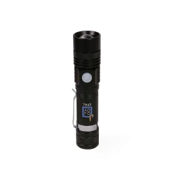 Черный фонарик Focus, TM Discover с зарядкой от USB с логотипом