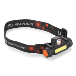 Ліхтарик WORK24 акумуляторний налобний, з LED+COB діодами, USB, чорний під нанесення вашого лого